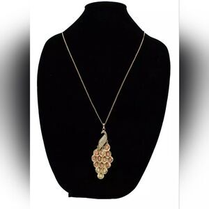Gold Tone Peacock Pendant Necklace with Faceted Stones NWT 34"